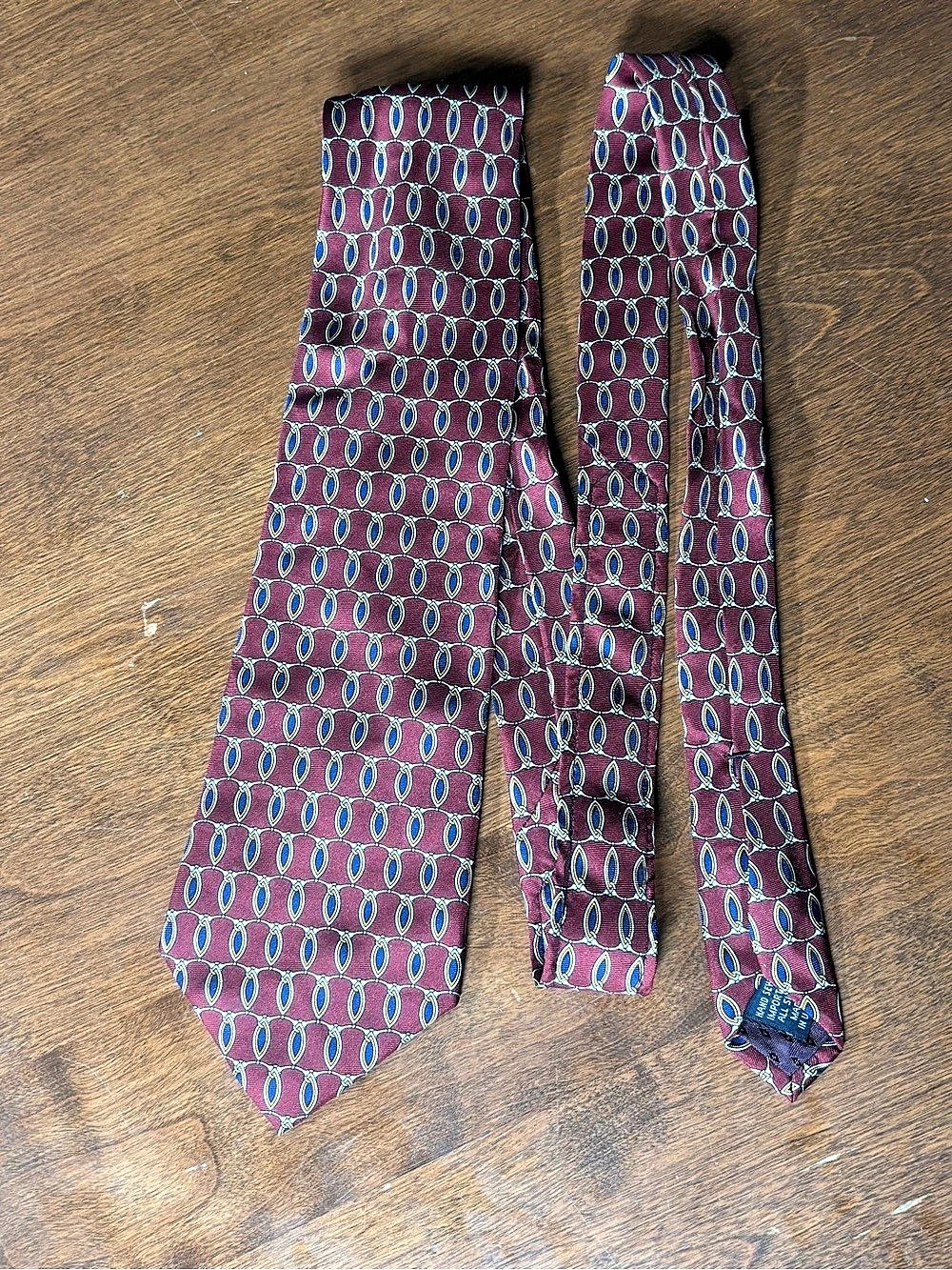 Hand Sewn Men's Silk Geometric Ties Burgundy & Blue